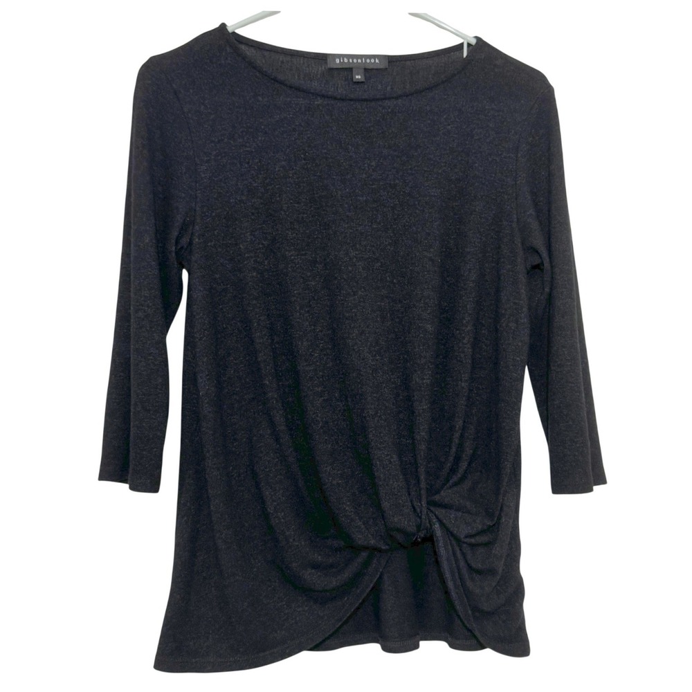Gibsonlook Top Charcoal Grey Front Twist Knot 3/4 Sleeve Women XS SF5369J Casual